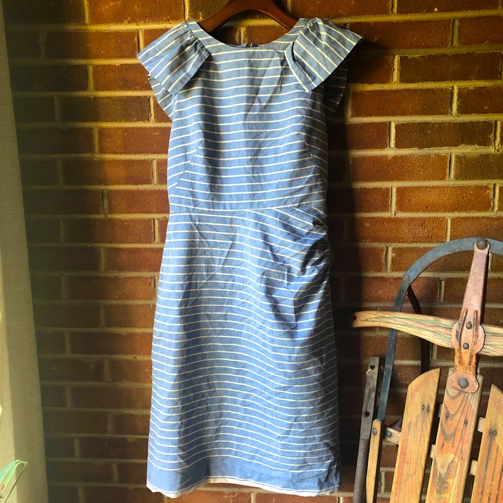 J. Crew Warehouse Blue & Ivory, Winged, Striped Pencil Skirt Dress, Size 6